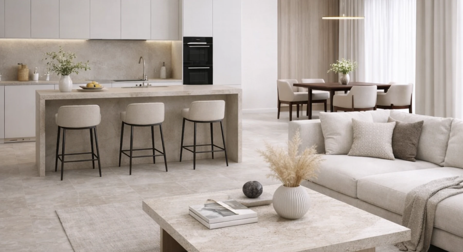 Quiet Bath warm stone bathroom